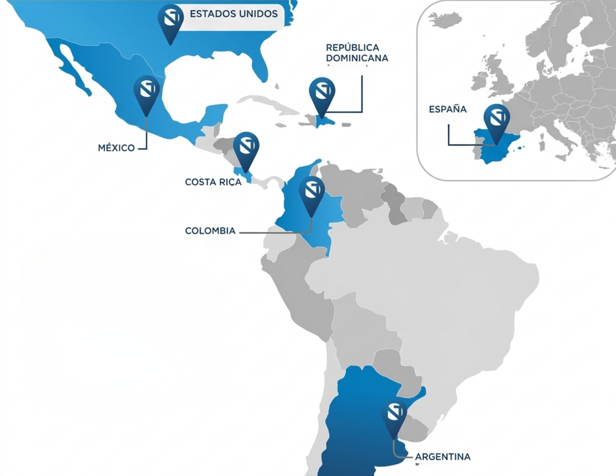 Mapa de presencia global de Next Technologies